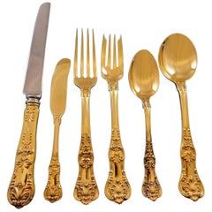 English King Vermeil by Tiffany and Co Sterling Silver Flatware Set Service Gold