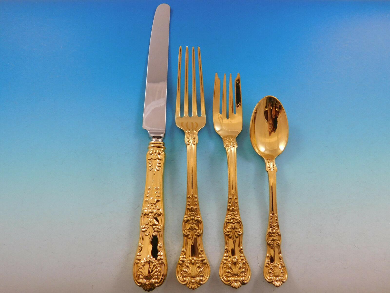 20th Century English King Vermeil by Tiffany Sterling Silver Flatware Set 8 Service 64 pc Dn