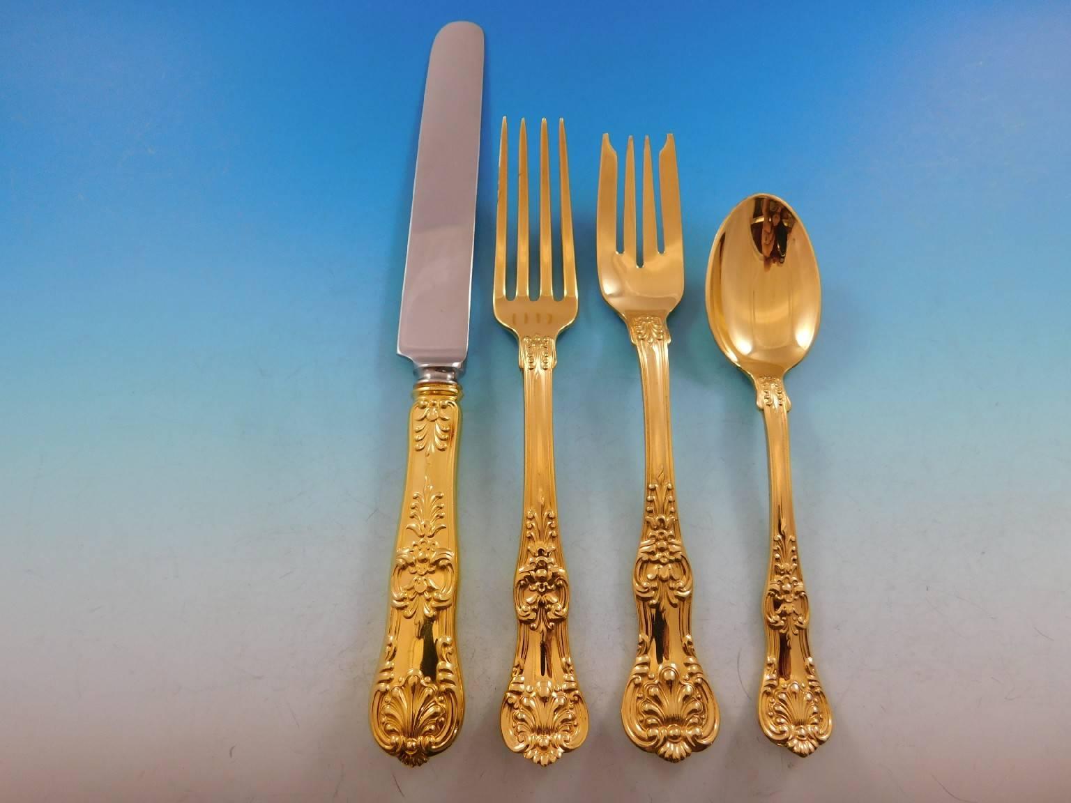 American English King Vermeil by Tiffany Sterling Silver Flatware Set 8 Service 64 Pc Dn