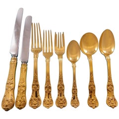 English King Vermeil by Tiffany Sterling Silver Flatware Set 8 Service 64 Pc Dn