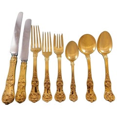 English King Vermeil by Tiffany Sterling Silver Flatware Set 8 Service 64 pc Dn