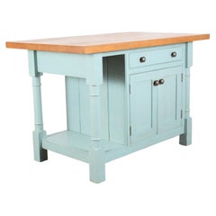 Antique English Kitchen Island / Cabinet with Plank