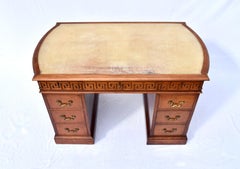 English Knee Hole Desk With Tooled Leather Top Rounded Bowed Sides