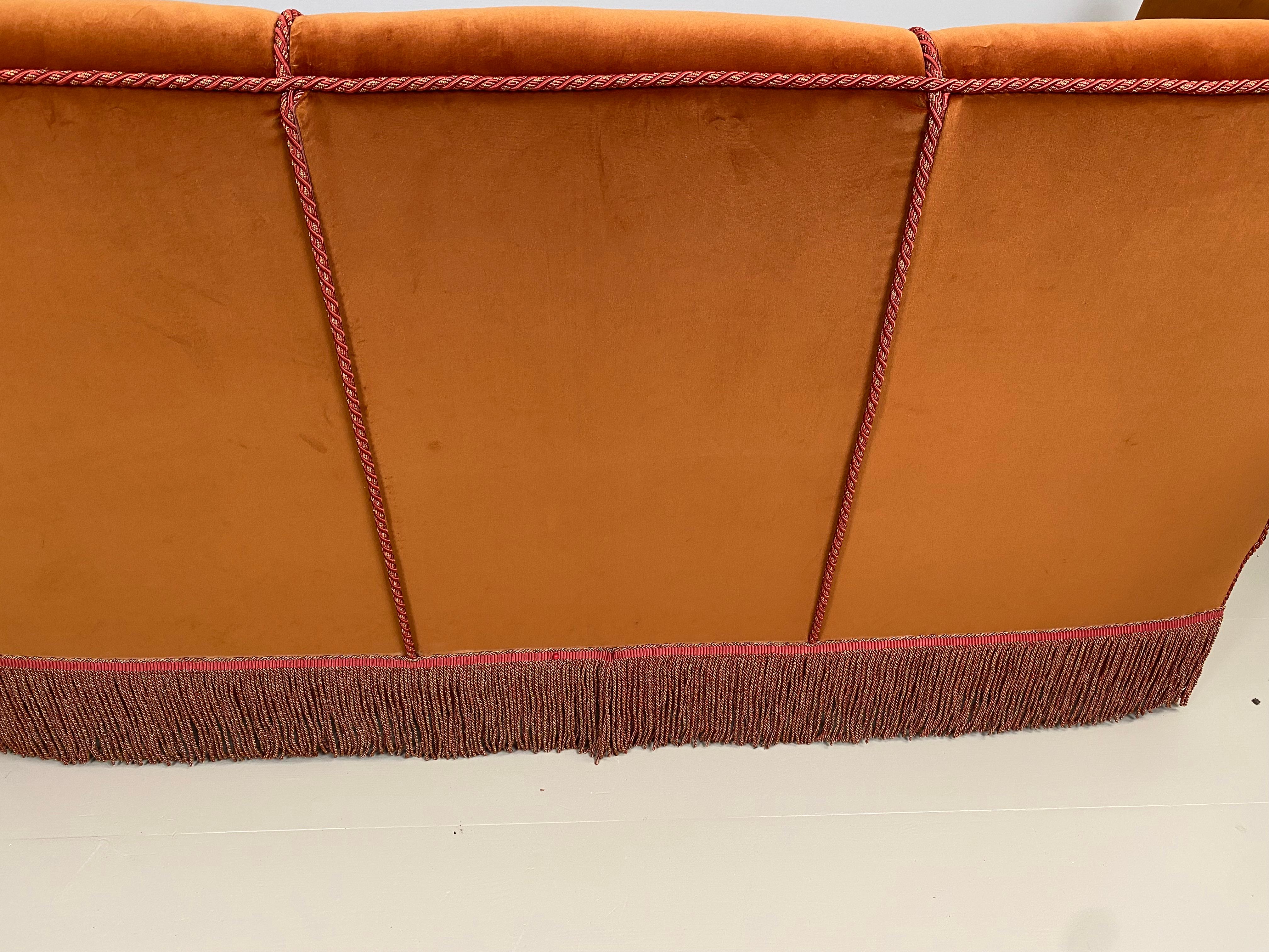 Mid Century Modern, 3 seater Knoll Drop Arm Sofa in velvet orange, England. For Sale 3