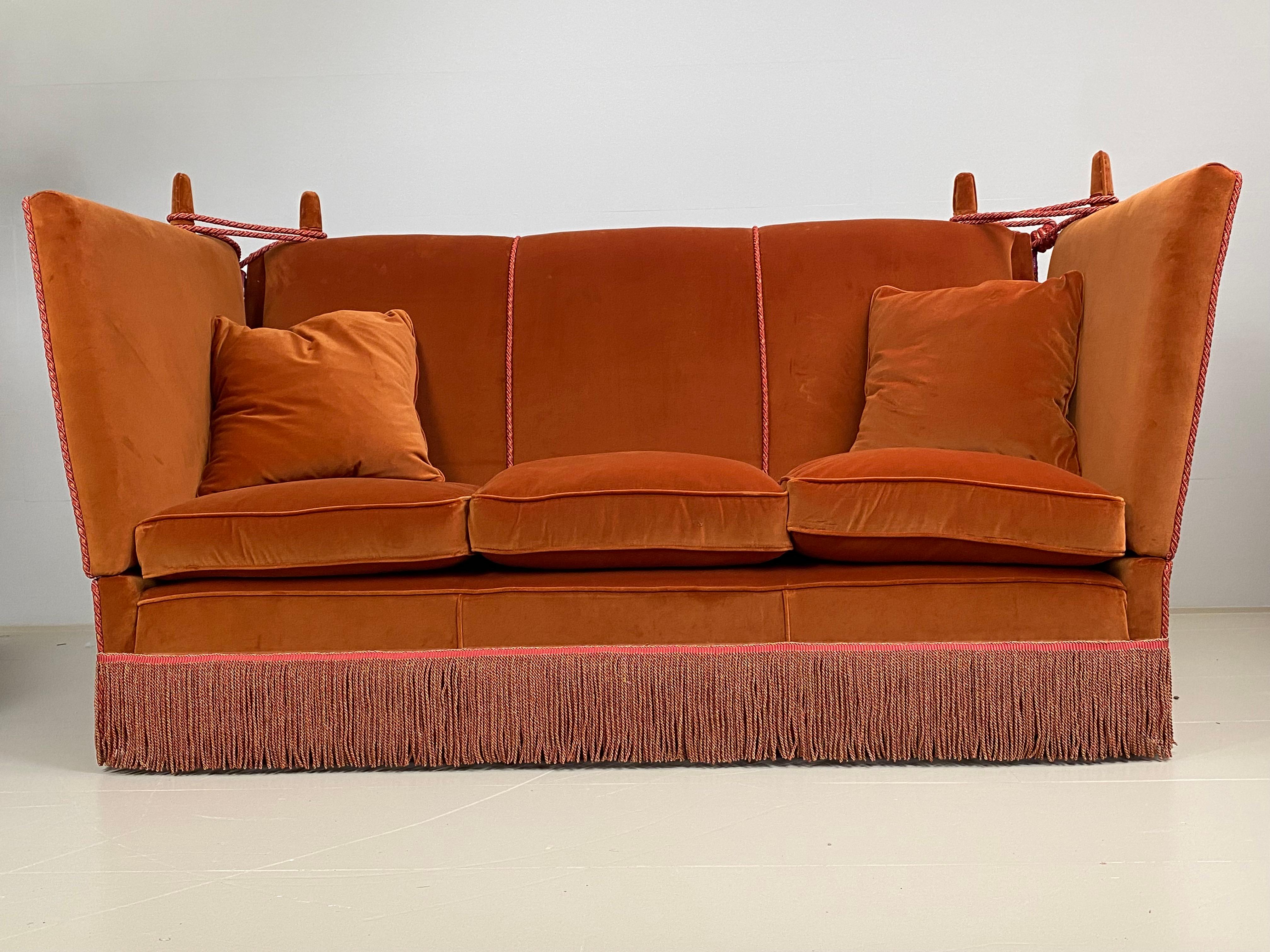 Mid Century Modern, 3 seater Knoll Drop Arm Sofa in velvet orange, England. For Sale 7