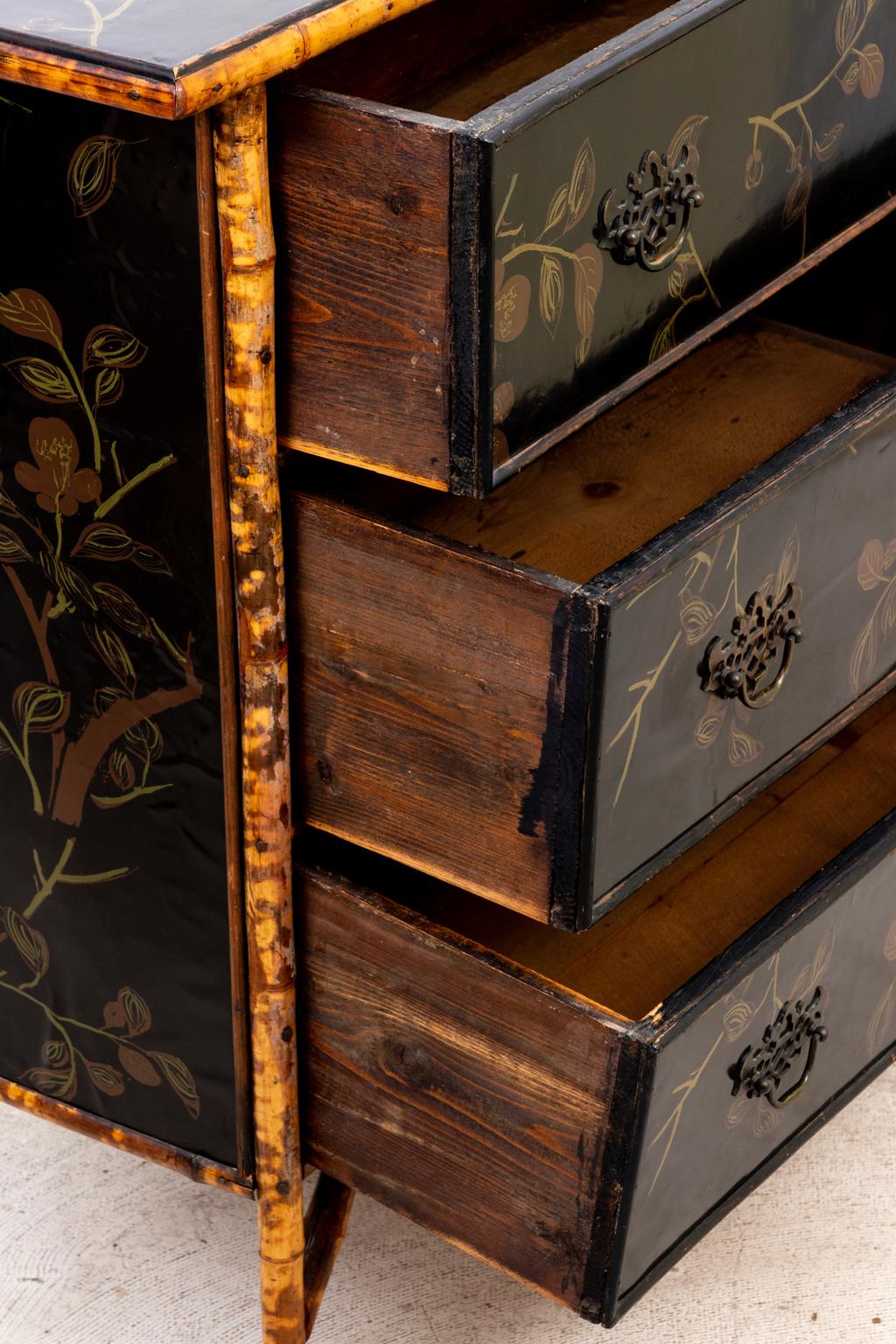 English Lacquered Bamboo Chest of Drawers 3
