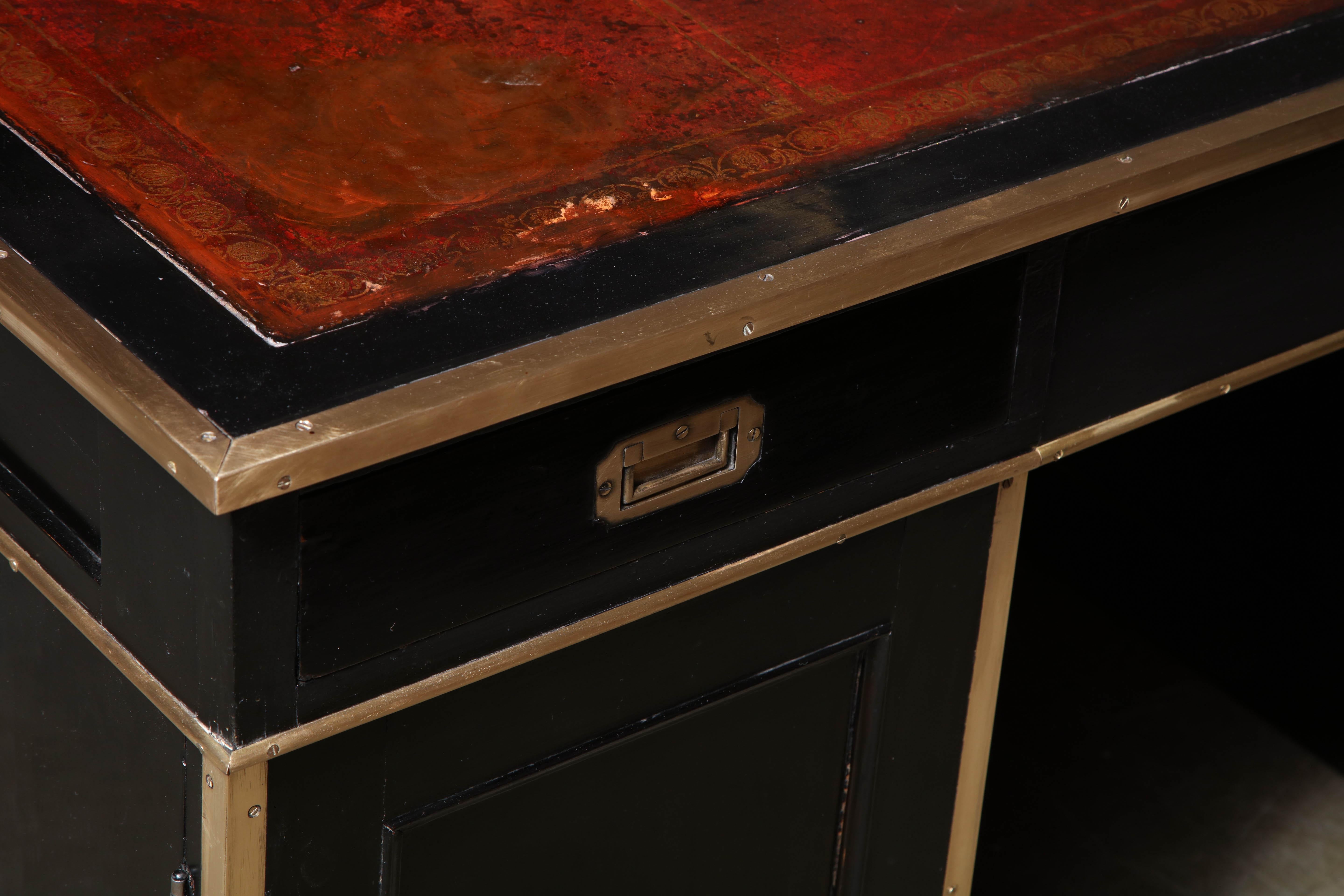 English Lacquered Campaign Style Partners Desk 8