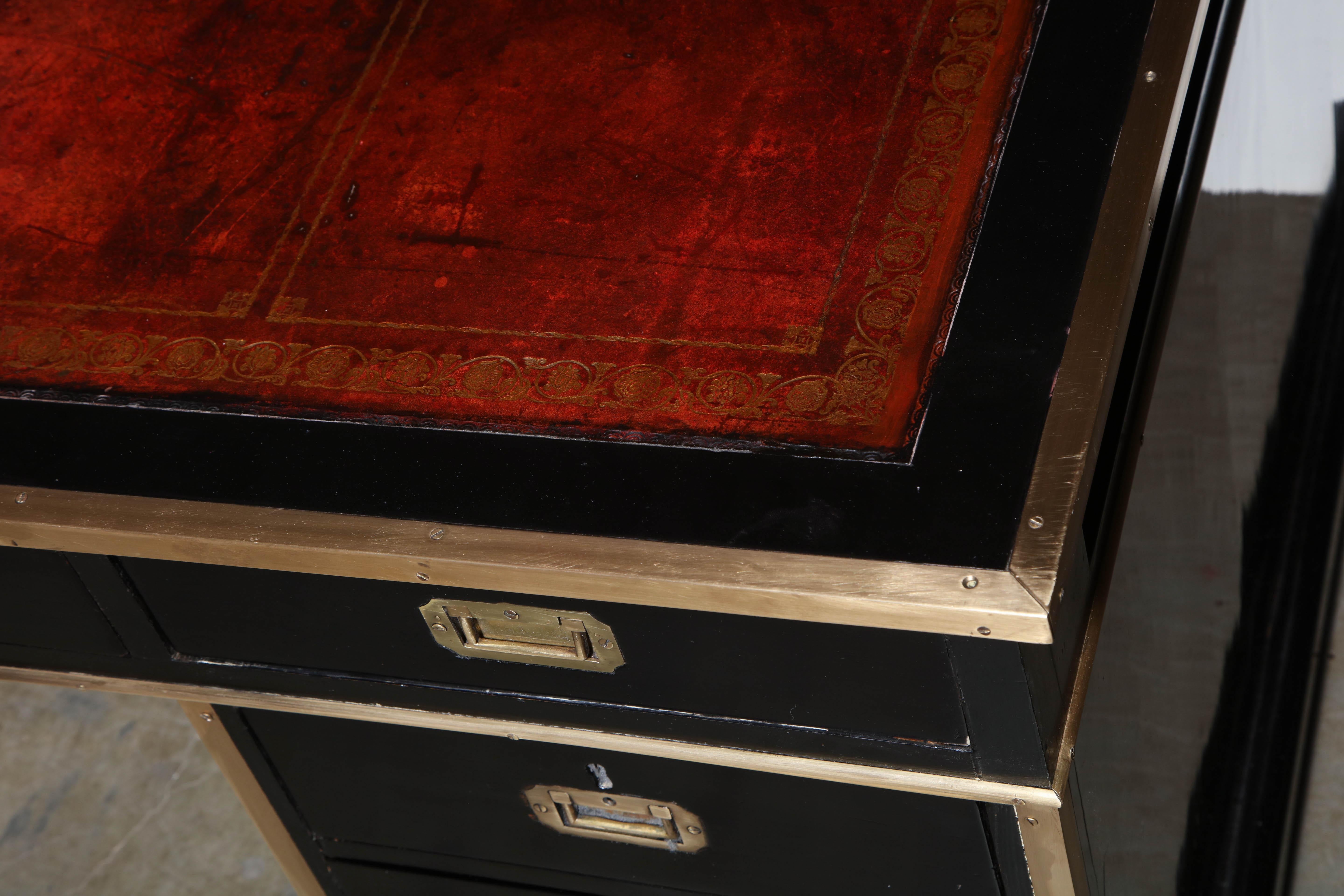English Lacquered Campaign Style Partners Desk In Good Condition In Westwood, NJ