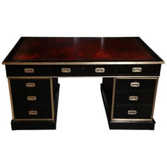 Antique English Lacquered Campaign Style Partners Desk