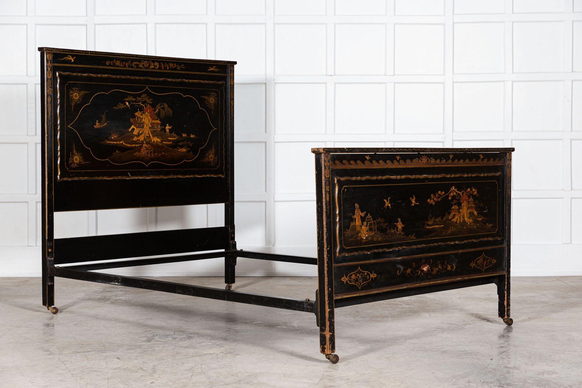 Oak English Lacquered Chinoiserie Double Bed