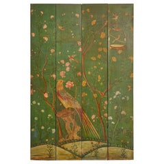 English Lacquered Chinoiserie Revival Four Panel Floor Screen