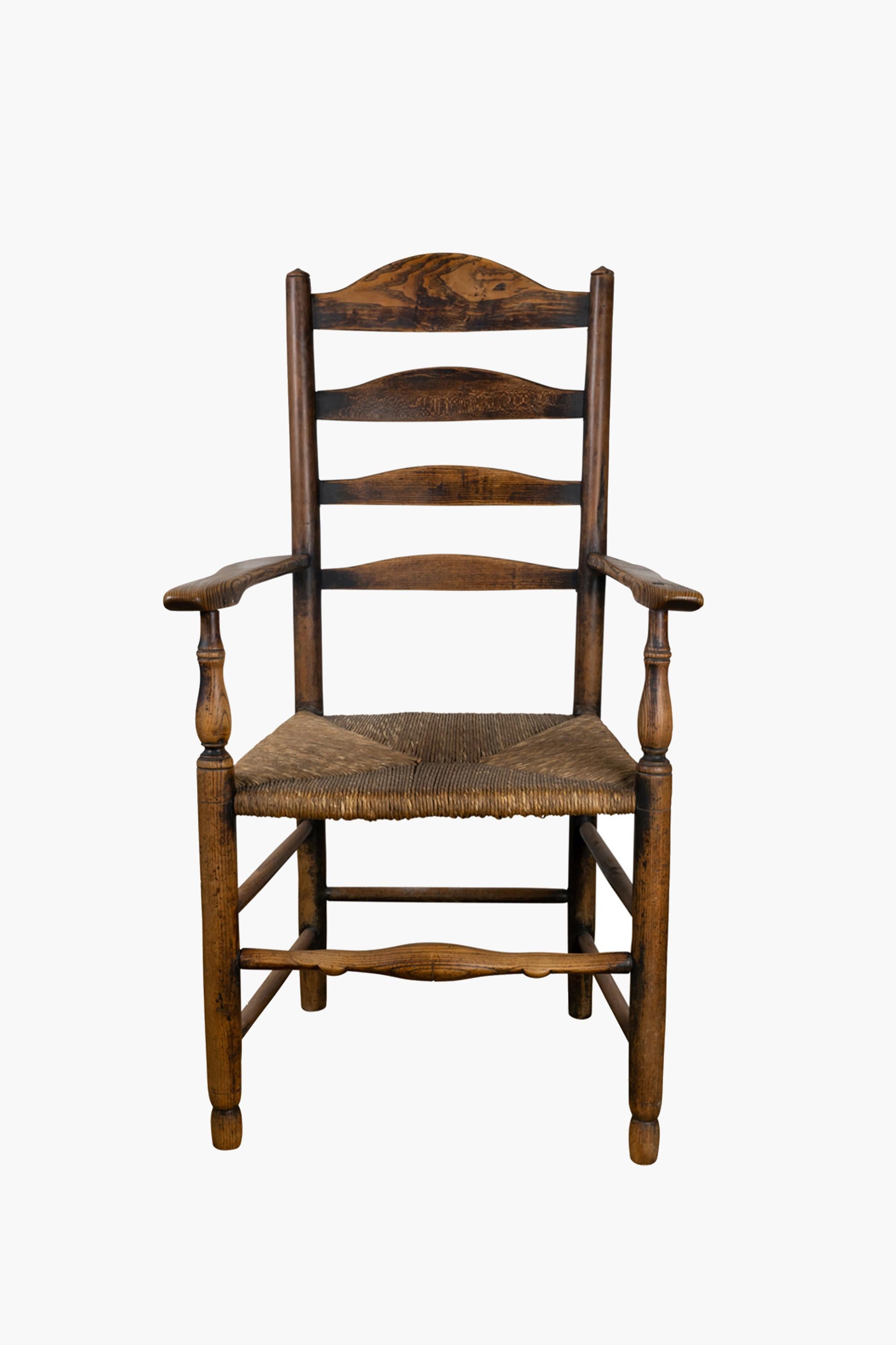English Ladder back armchair, Early 19th Century

A country-made early 19th century ladder back armchair. Made in Ash with great patina and original rush seat.

A proper hand-made chair, which has taken on a fabulous shape and patina with age.