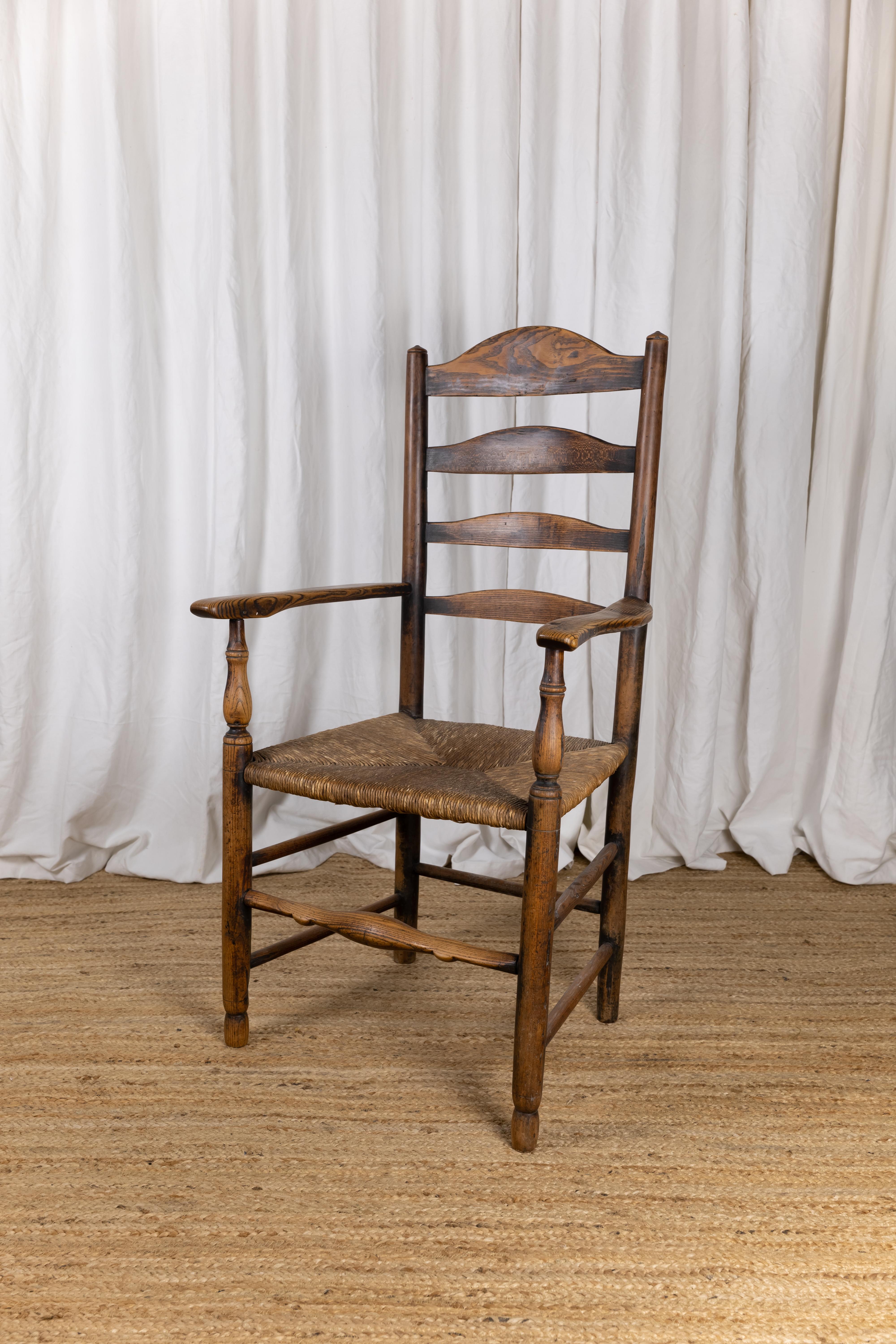 Ash English Ladder Back Armchair, Early 19th Century For Sale