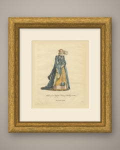 English Lady of Quality in 1588 with Feather Fan, Jefferys Costume Print, 1757