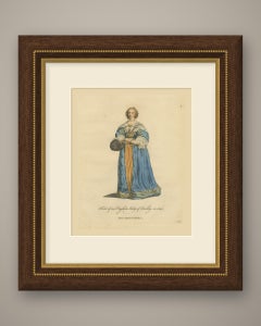 English Lady of Quality in 1640 with Feather Fan, Jefferys Costume Print, 1757
