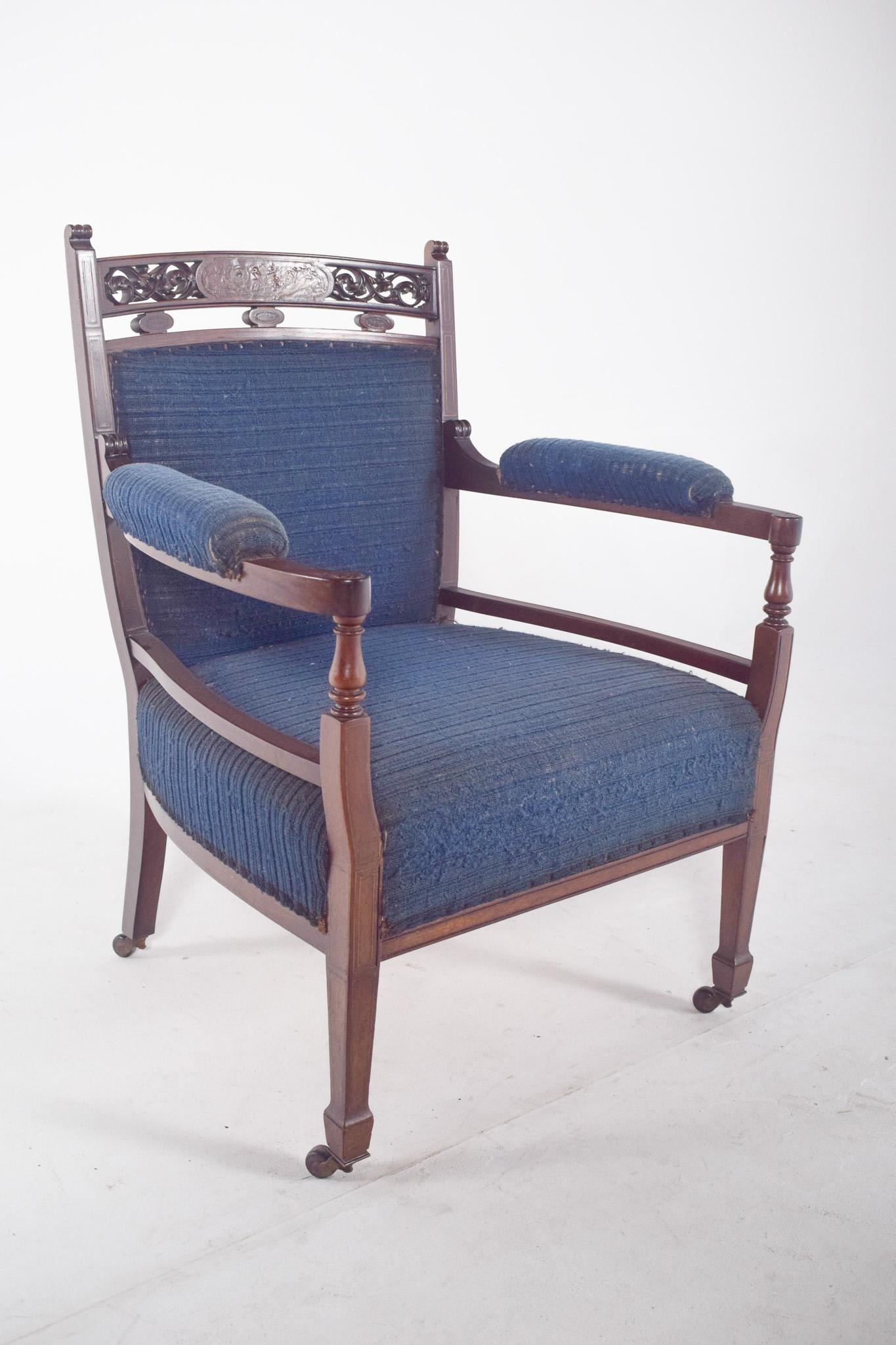 English Lady's Chair tapissée en bleu État moyen - En vente à Lisboa, Lisboa