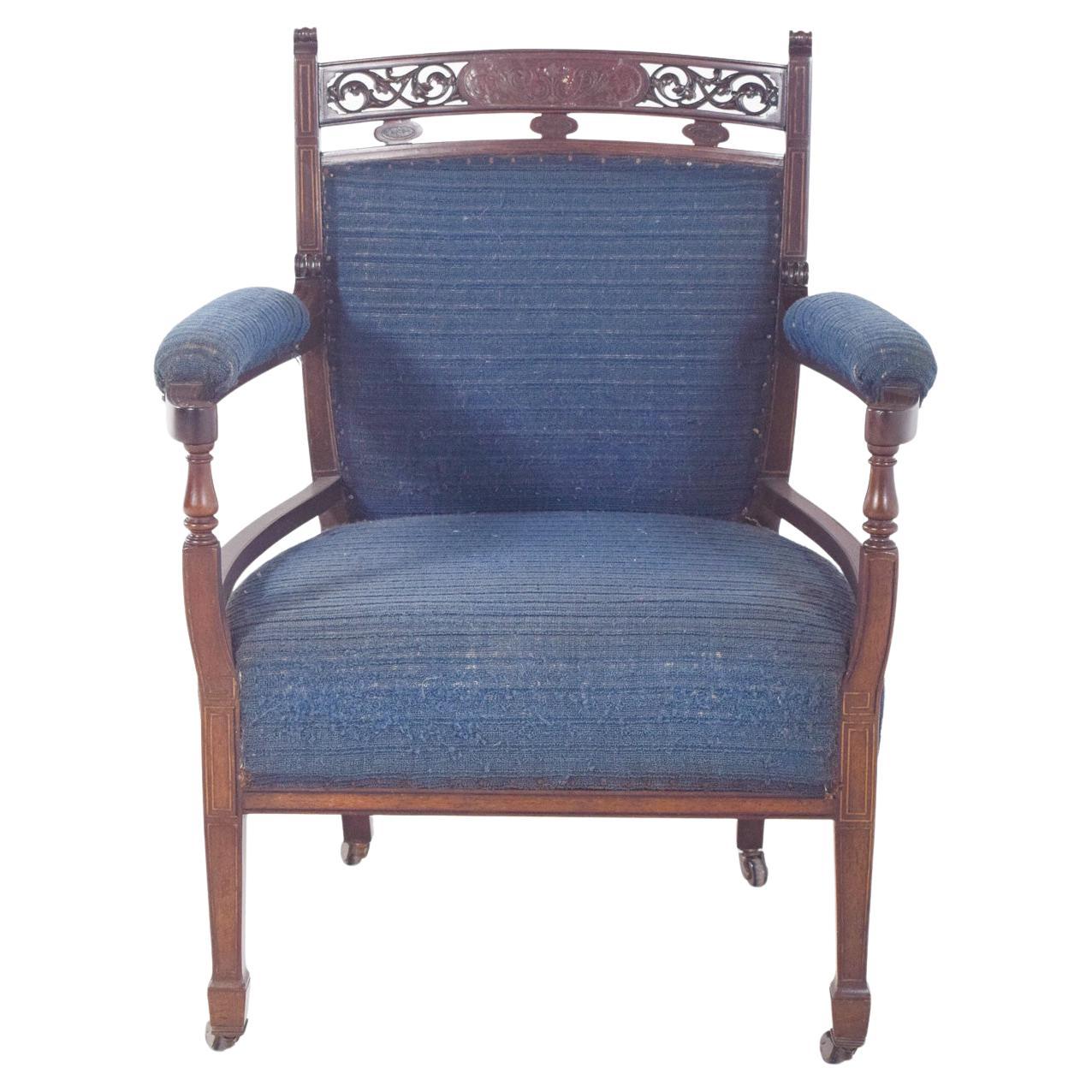 English Lady's Chair tapissée en bleu en vente