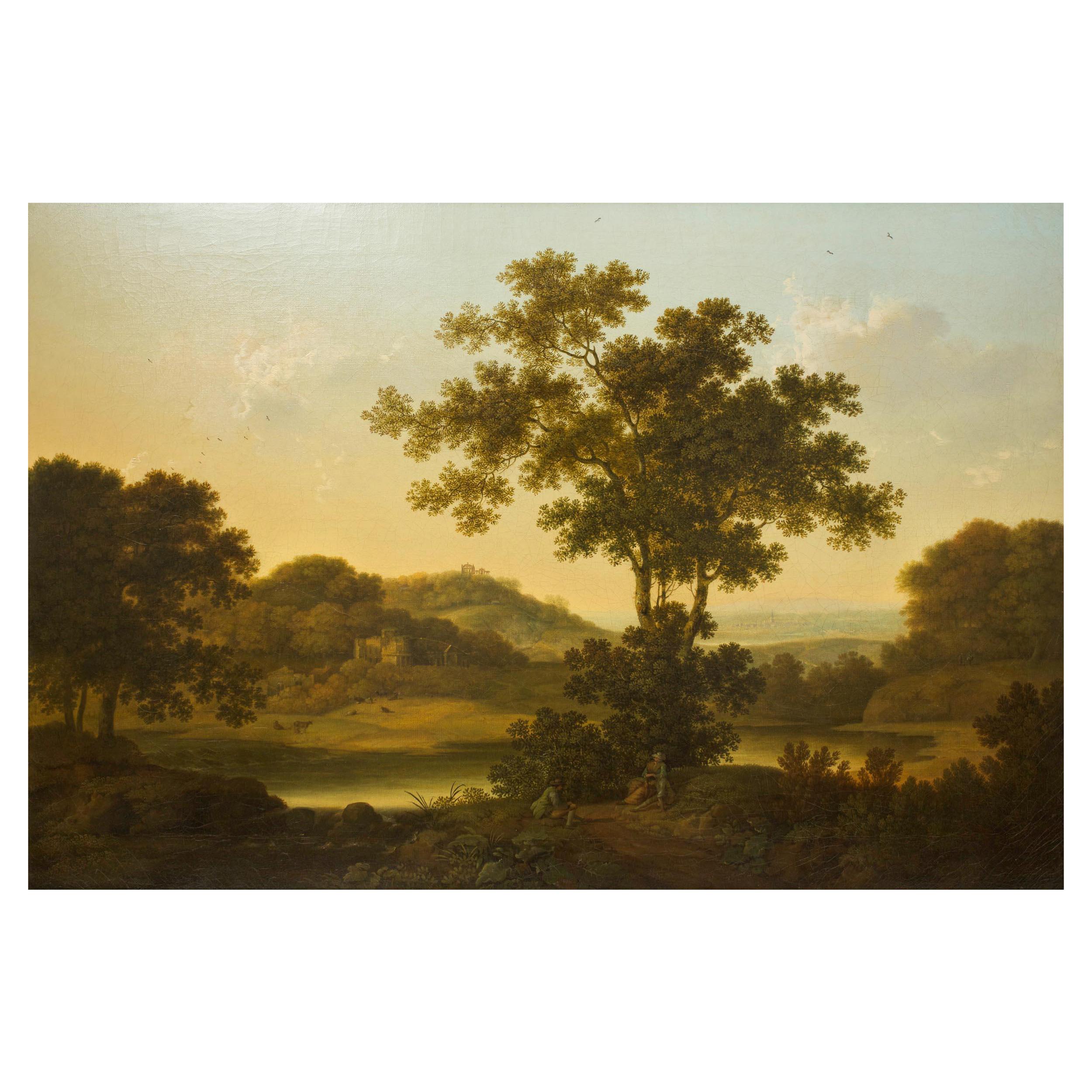 English Landscape Painting of "Travelers Resting" by George Smith of Chichester