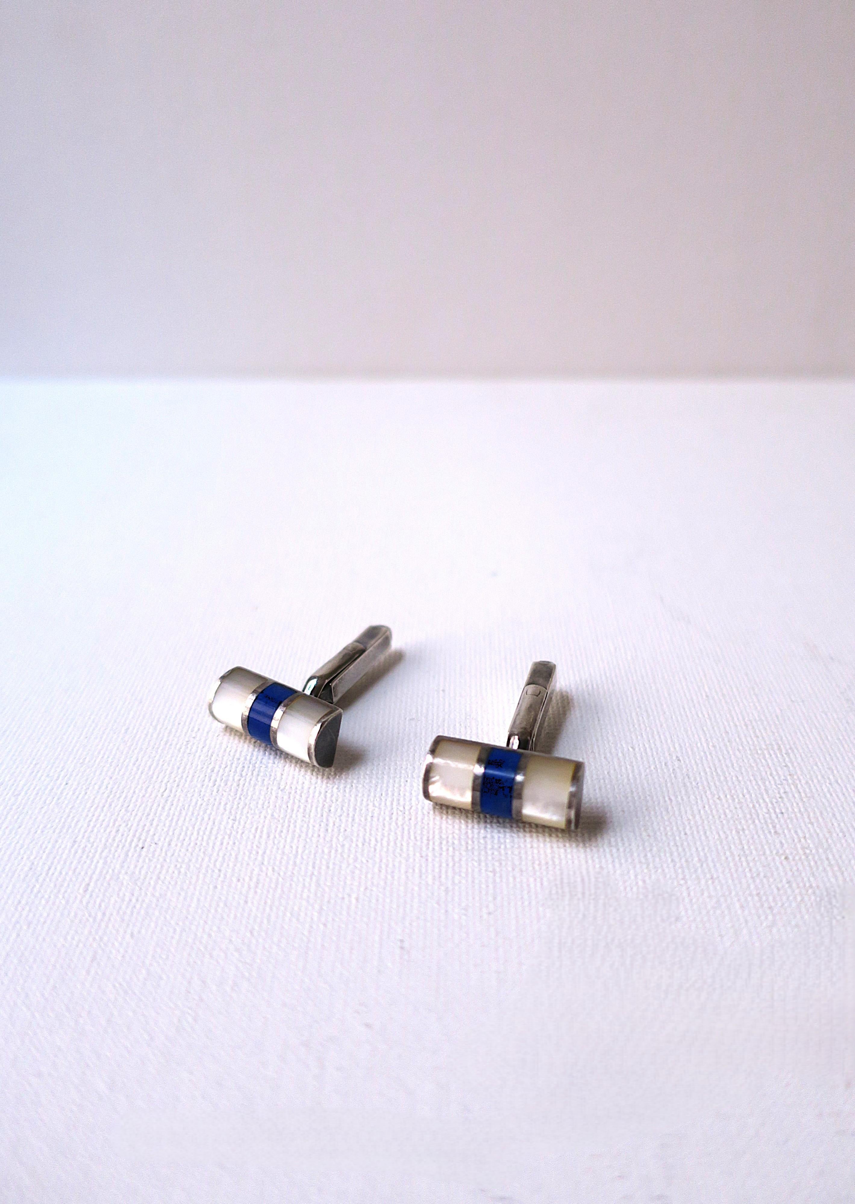 Taille baguette Boutons de manchette anglais en lapis-lazuli, paire en vente