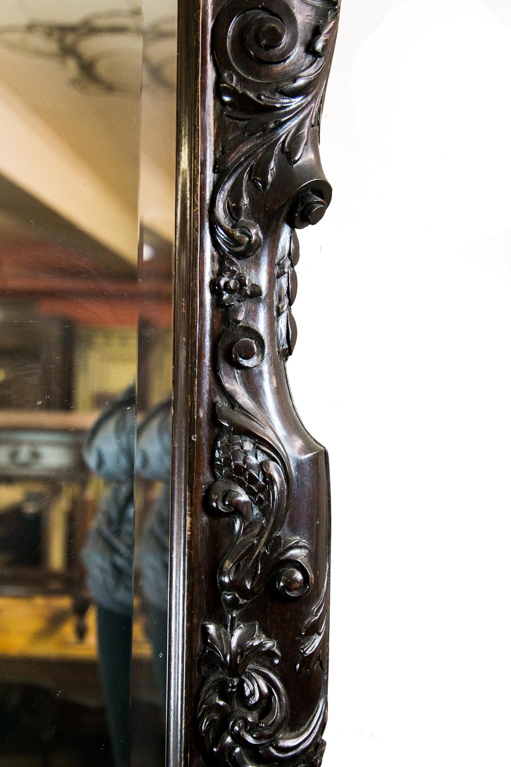 Late 19th Century English Large Carved Beveled Mirror For Sale