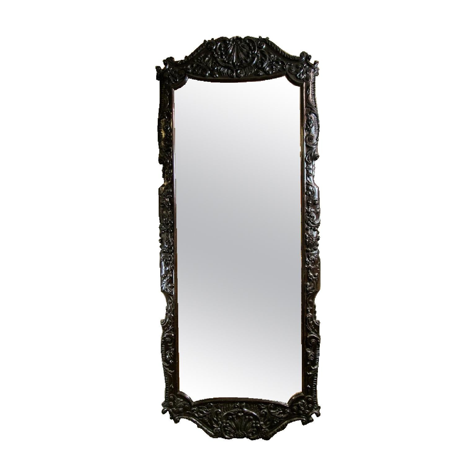 English Large Carved Beveled Mirror For Sale