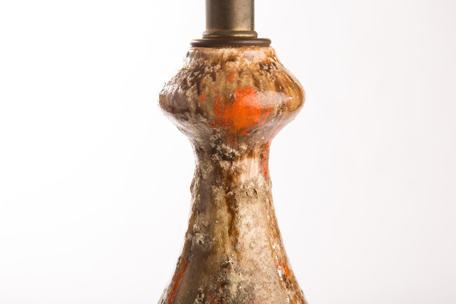 British English Large Ceramic Table Lamps with Art Glaze and Hand Turned Wood Bases For Sale