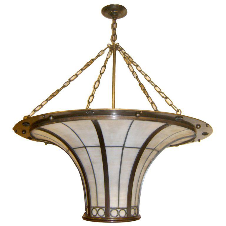 English Large Leaded Glass Light Fixture For Sale