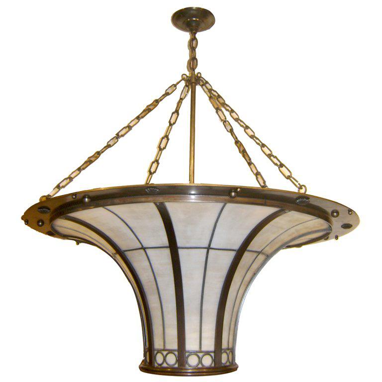 English Large Leaded Glass Light Fixture For Sale at 1stDibs