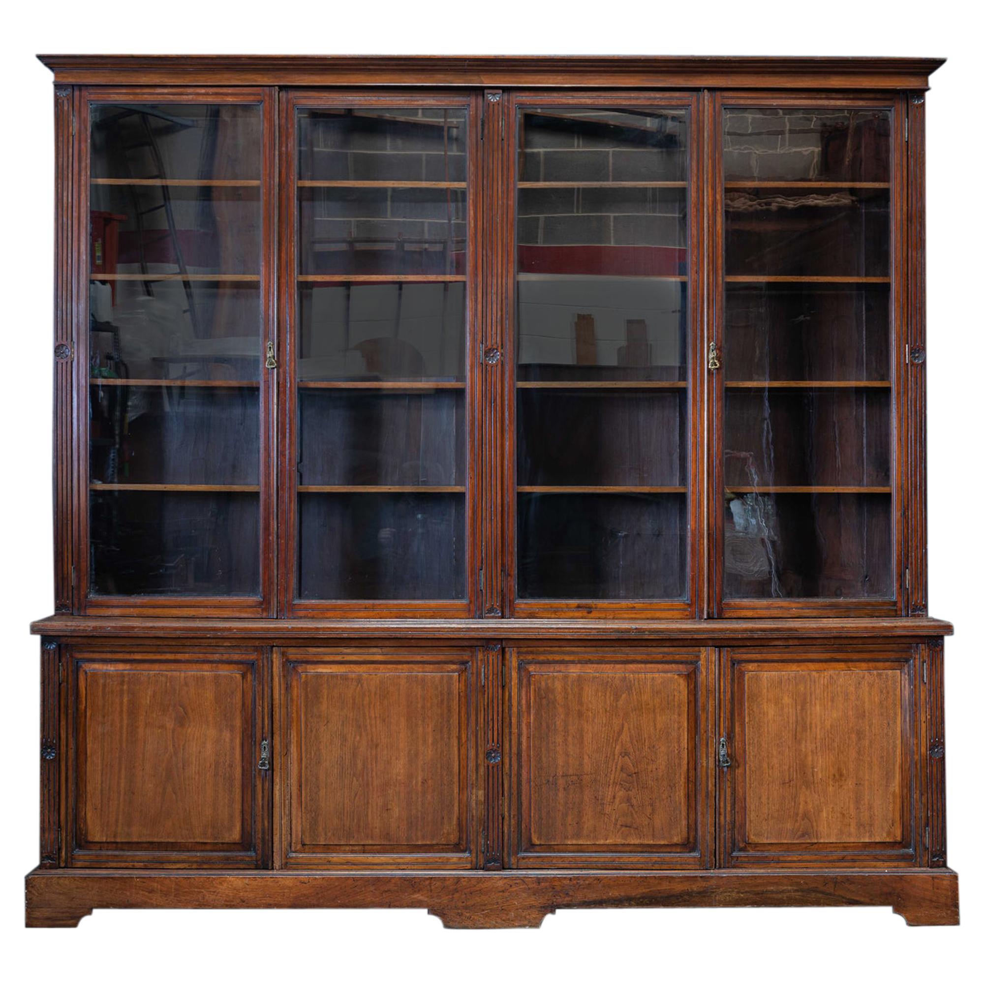 English Large Mahogany Glazed Country House Bookcase