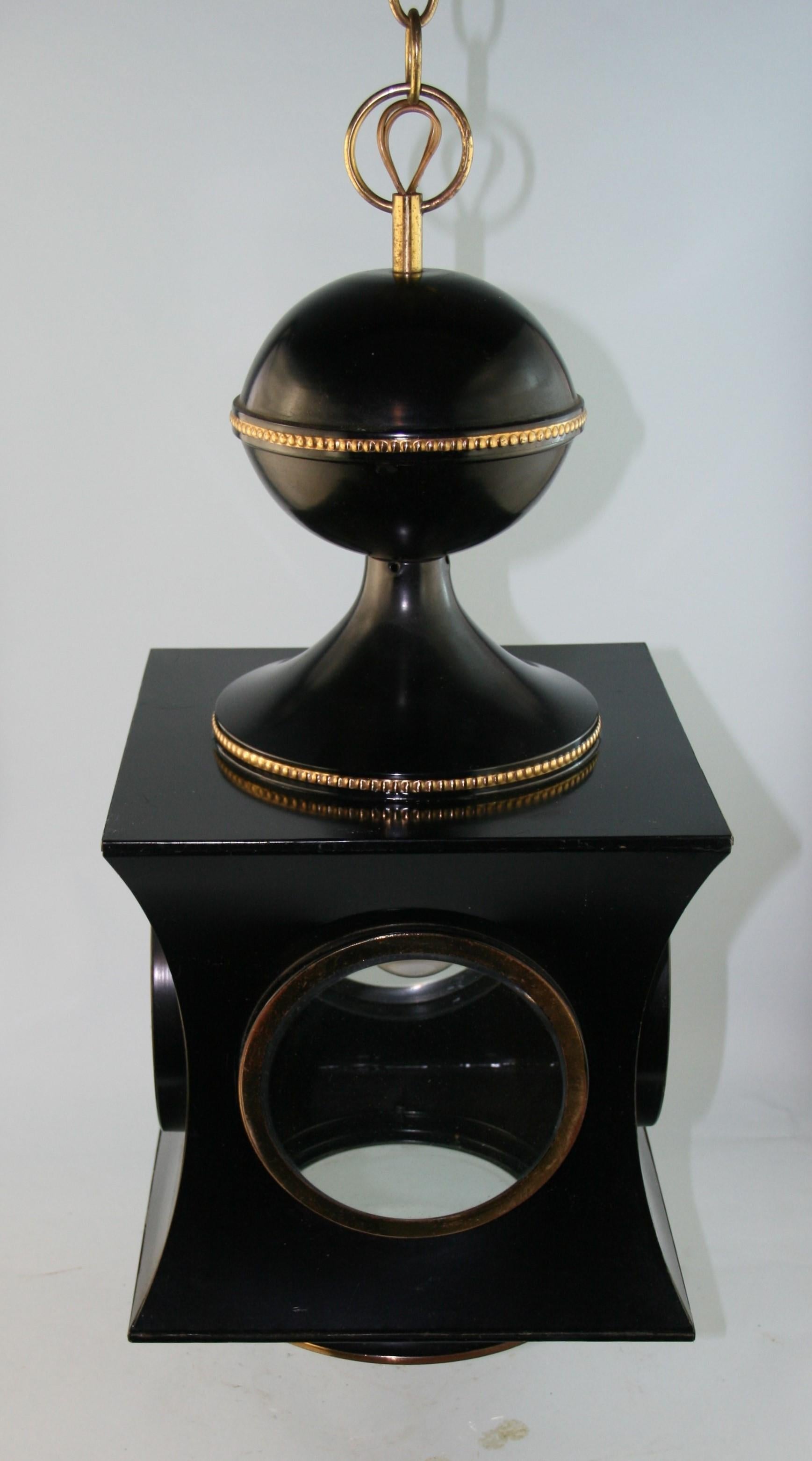 English Large Shaped Lantern with Five Beveled Glass Portals For Sale 6