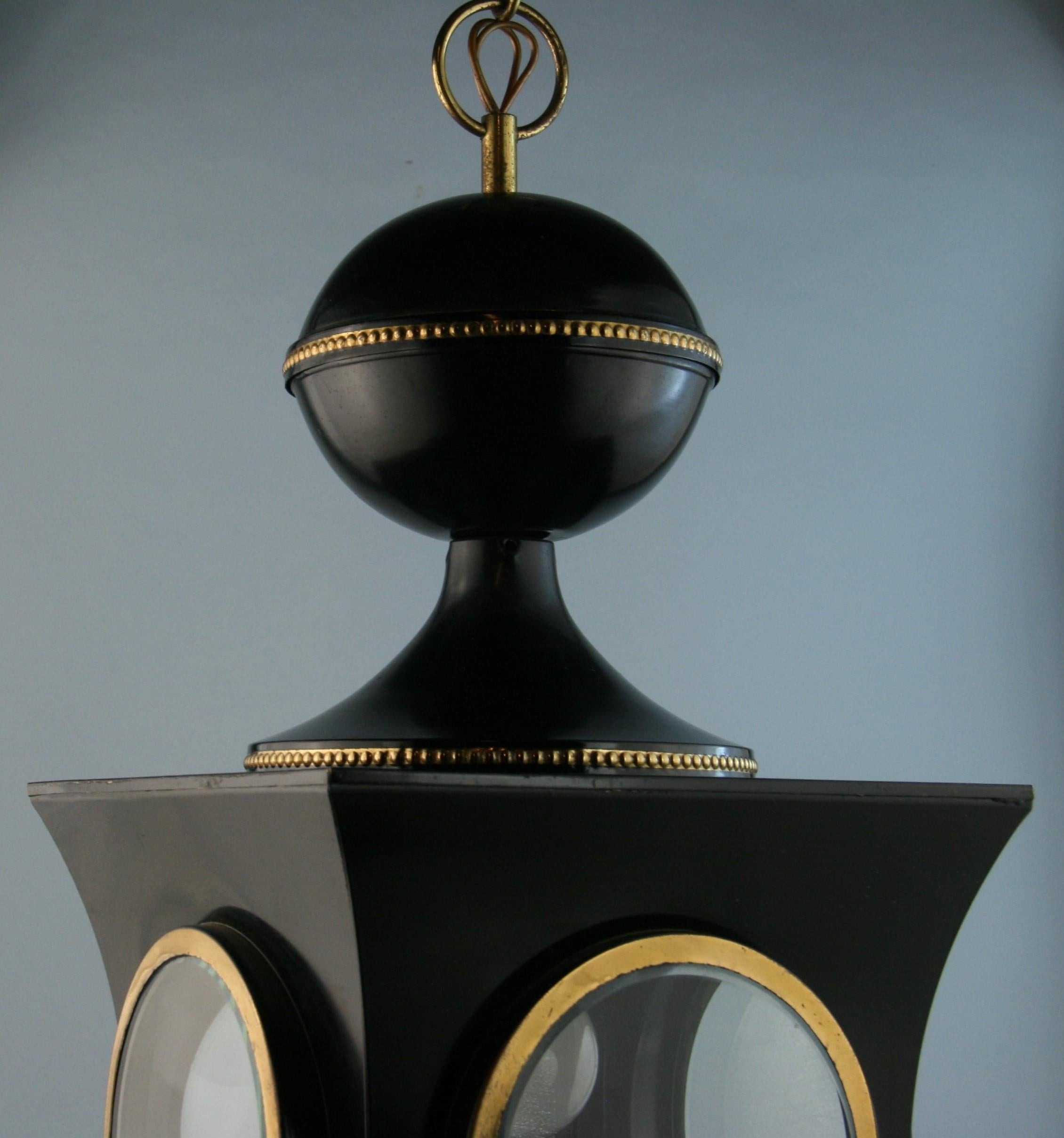 English Large Shaped Lantern with Five Beveled Glass Portals For Sale 4