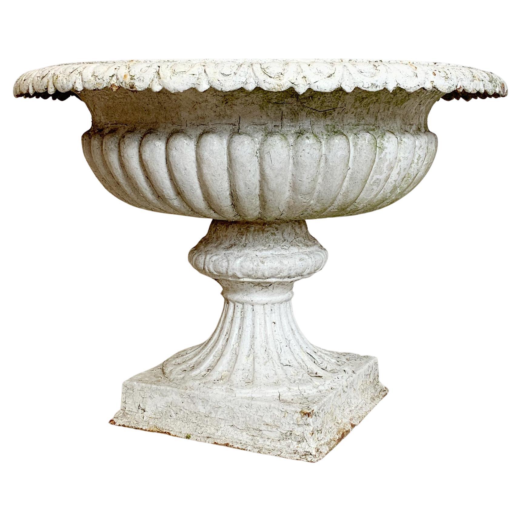 Large White Victorian Cast Iron Tazza Urn, 19th C For Sale