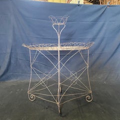 English Large Victorian White Wire and Metal Two Tier Iron Garden Plant Stand