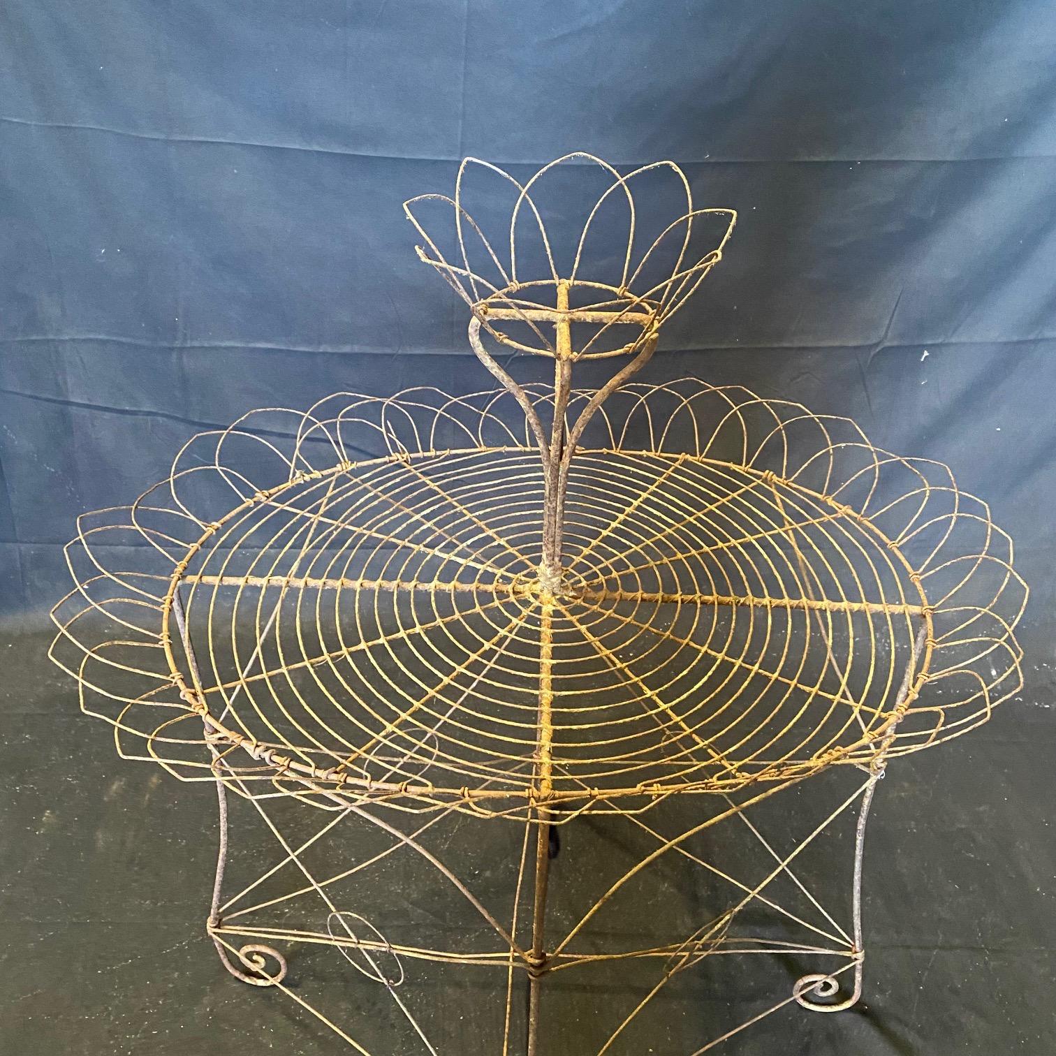  English Large Victorian White Wire and Metal Two Tier Iron Garden Plant Stand For Sale 3