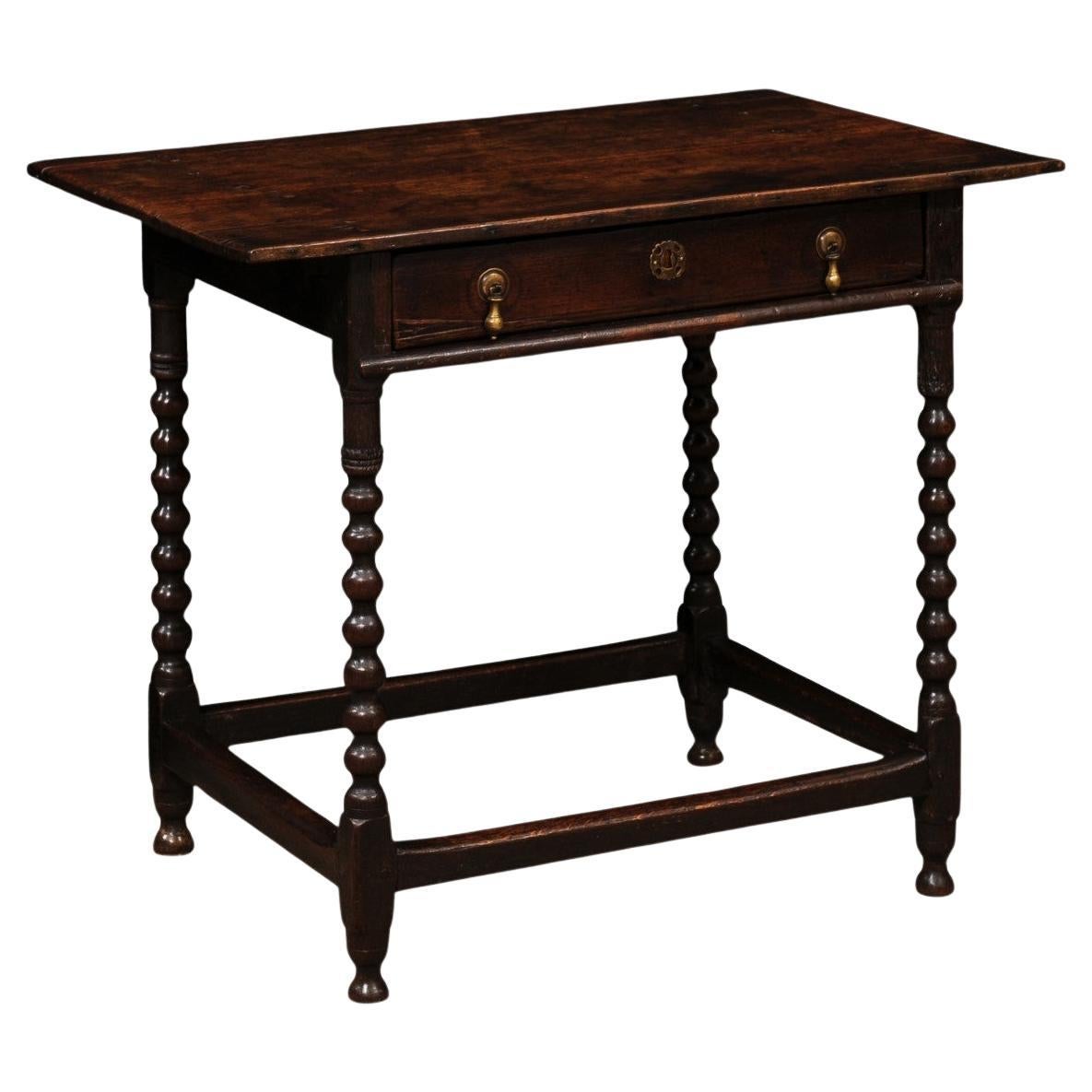 English Late 17th Century Bobbin Turned Oak Side Table with Drawer For Sale