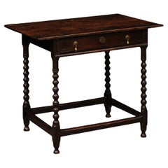 Antique English Late 17th Century Bobbin Turned Oak Side Table with Drawer