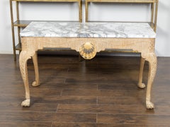 English Late 18th Century Console Table with Marble Top and Carved Apron