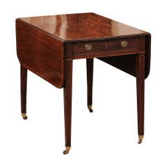 English Late 18th Century Mahogany Pembroke Table with Reeded Edge and String