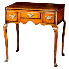 Used English Late 18th Century Queen Anne Low-Boy End Table with Three Small Drawers