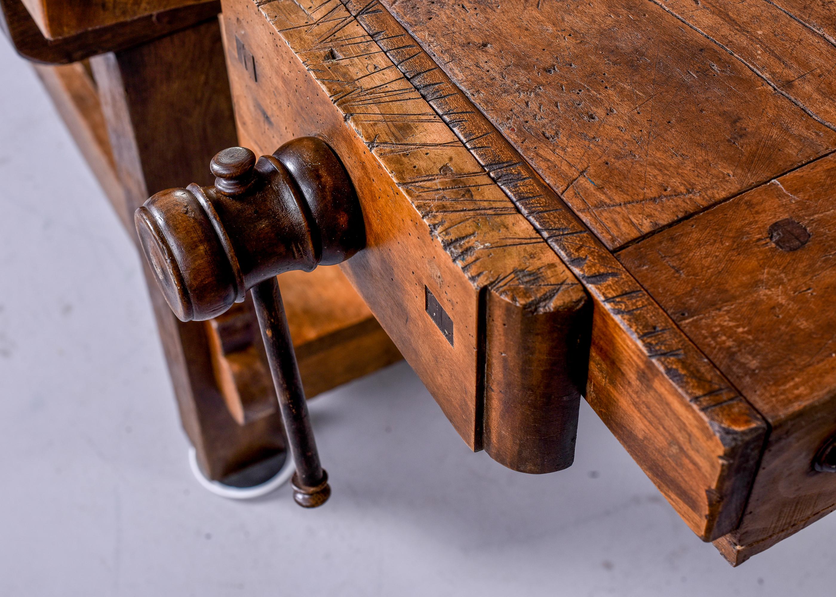 English Late 19th C Large Oak Work Bench Table 4