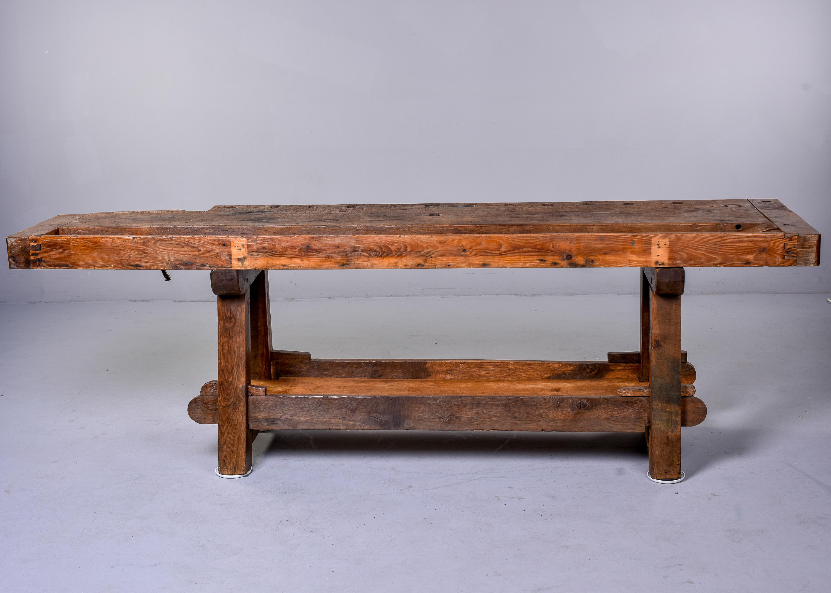 English Late 19th C Large Oak Work Bench Table 6