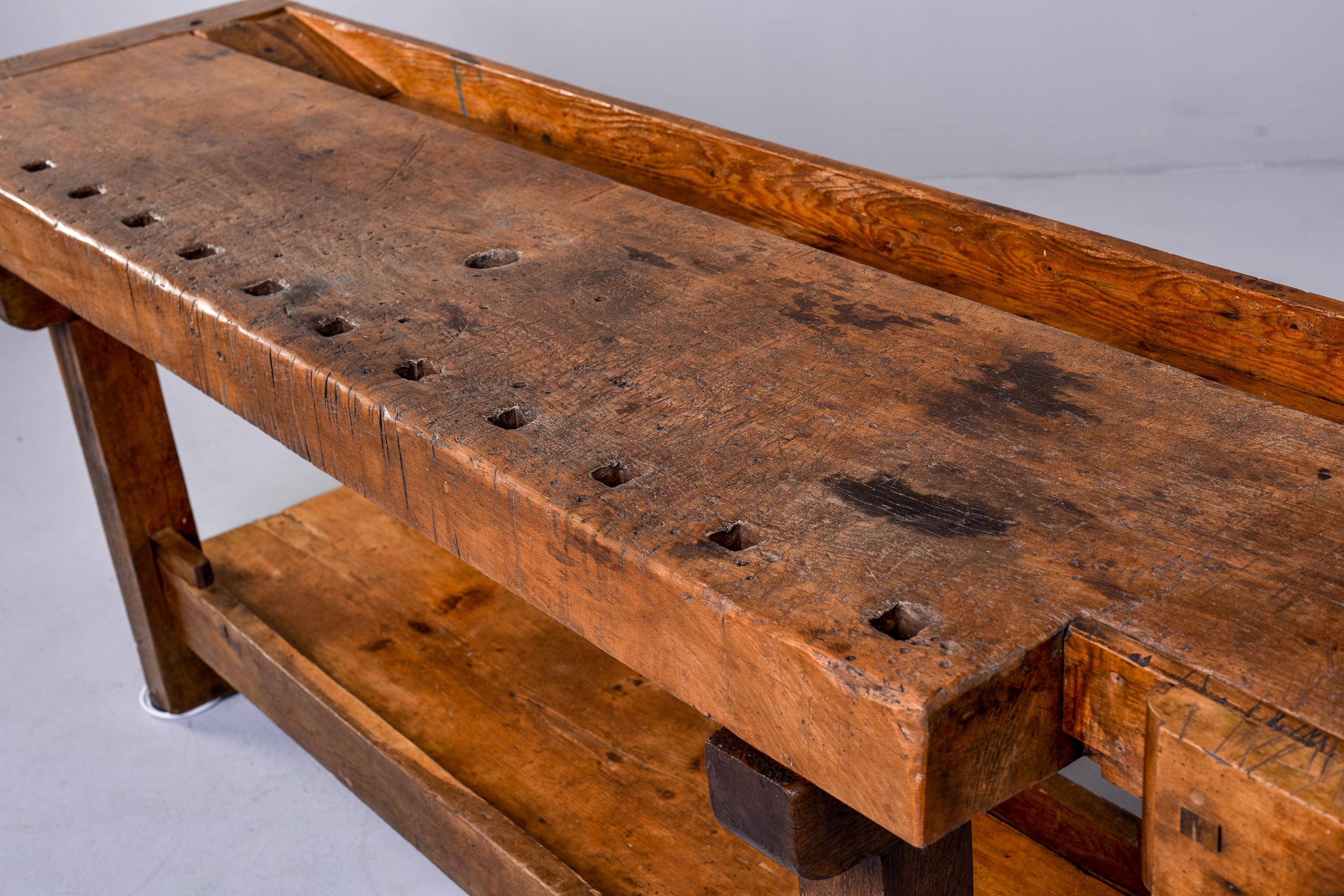 English Late 19th C Large Oak Work Bench Table 8