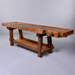 English Late 19th C Large Oak Work Bench Table