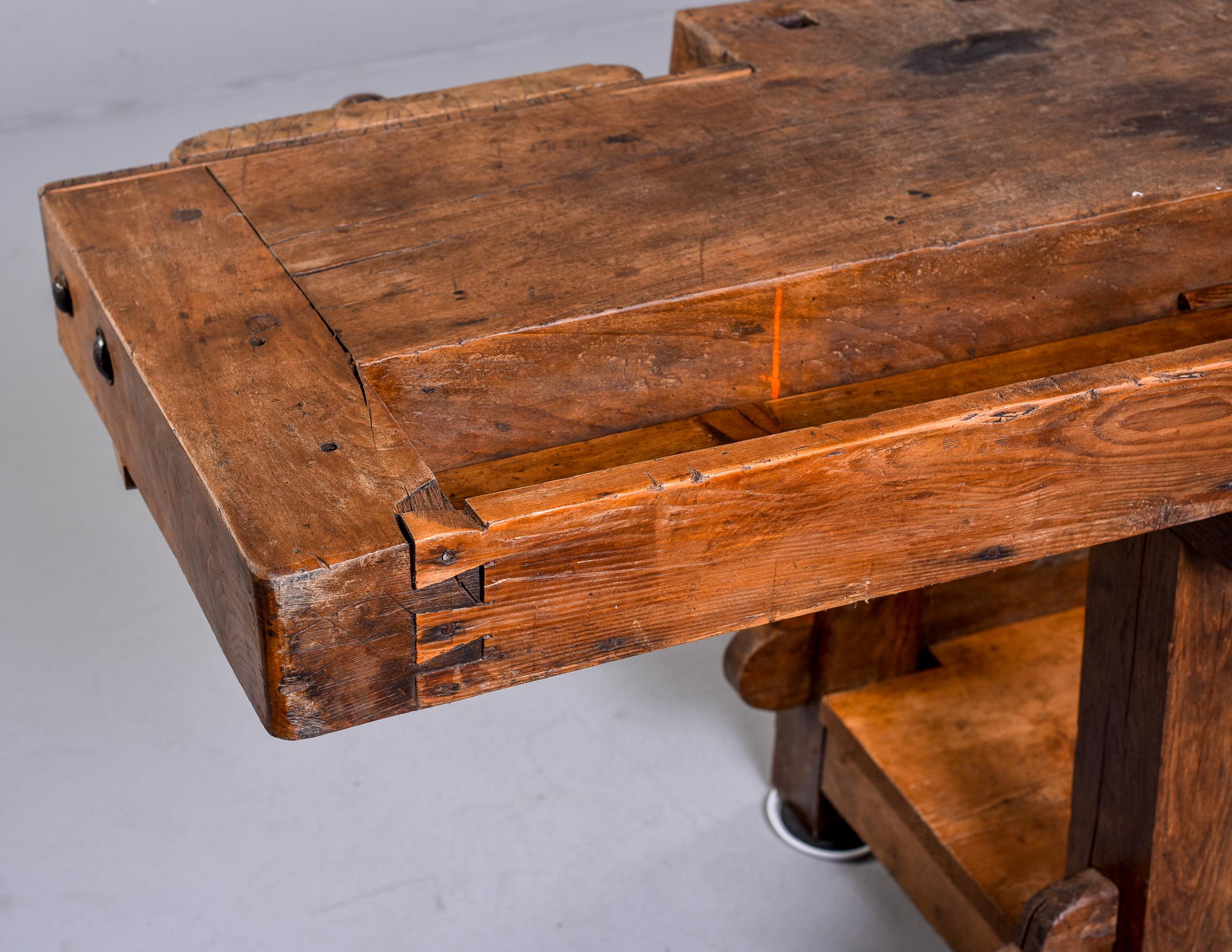 English Late 19th C Large Oak Work Bench Table In Good Condition In Troy, MI