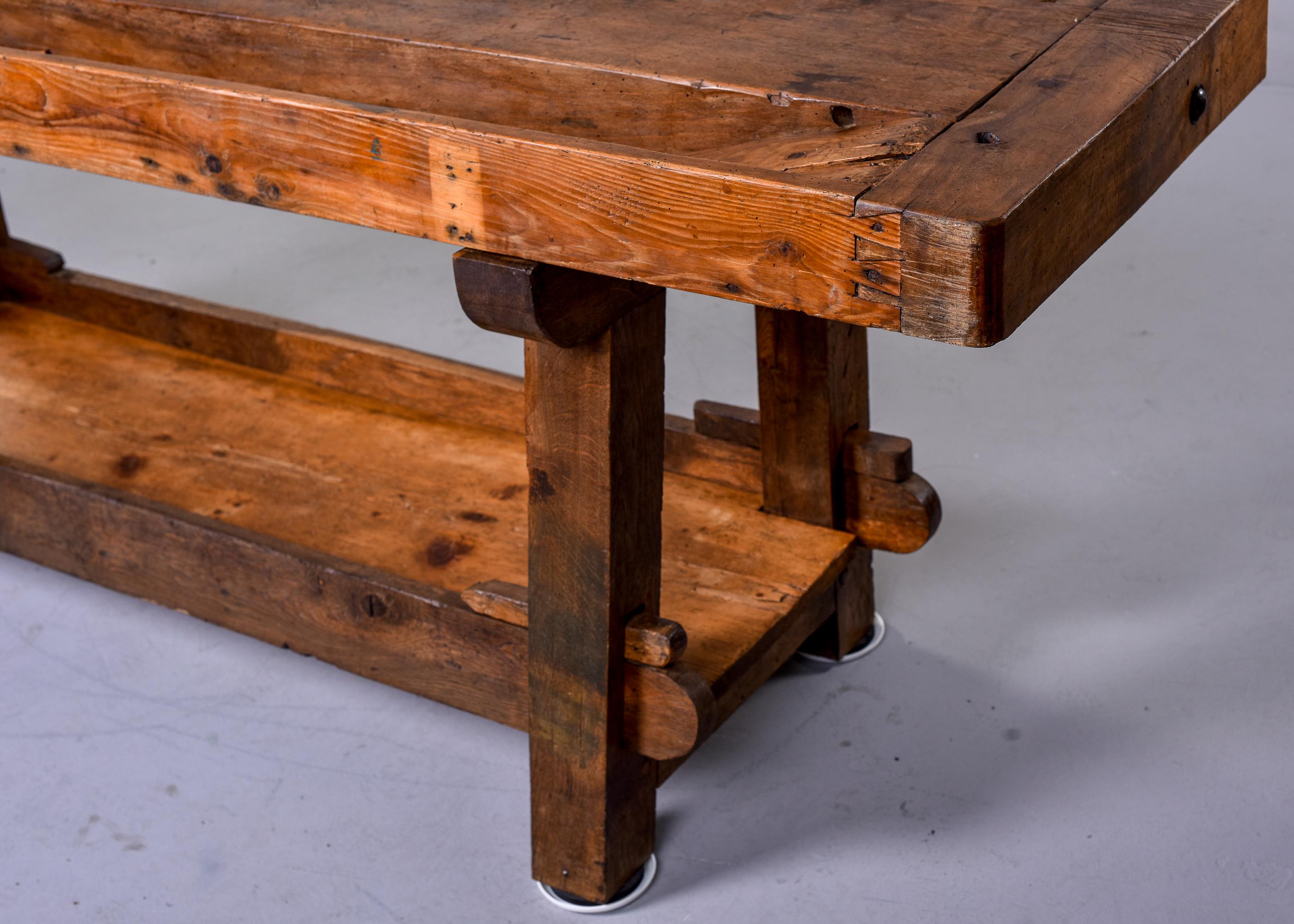 English Late 19th C Large Oak Work Bench Table 1