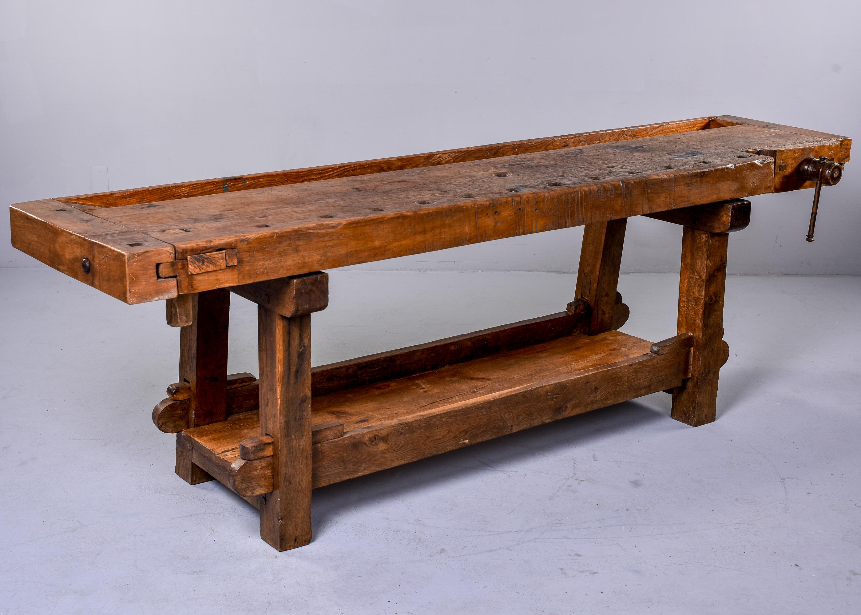 English Late 19th C Large Oak Work Bench Table 2