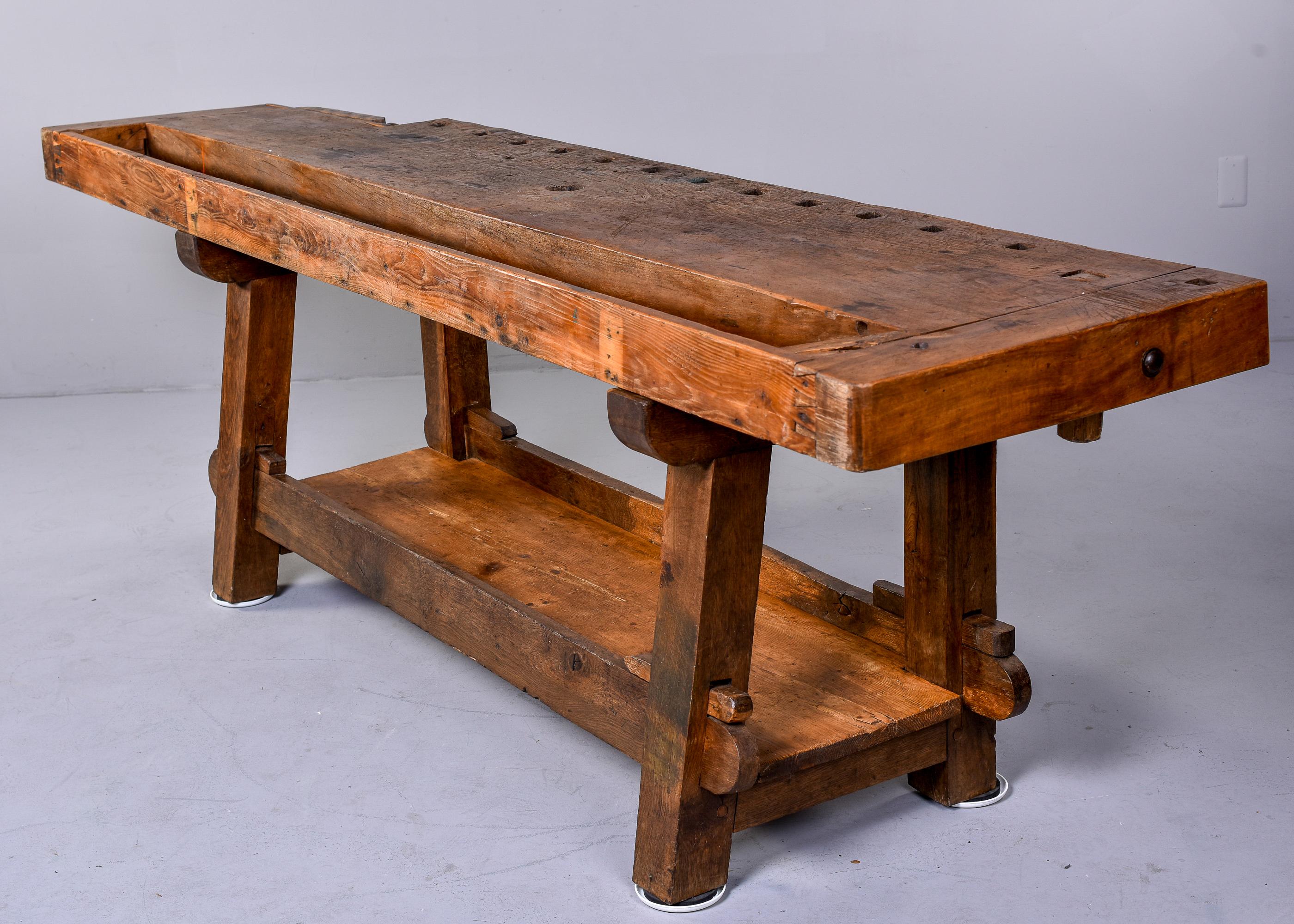English Late 19th C Large Oak Work Bench Table 3