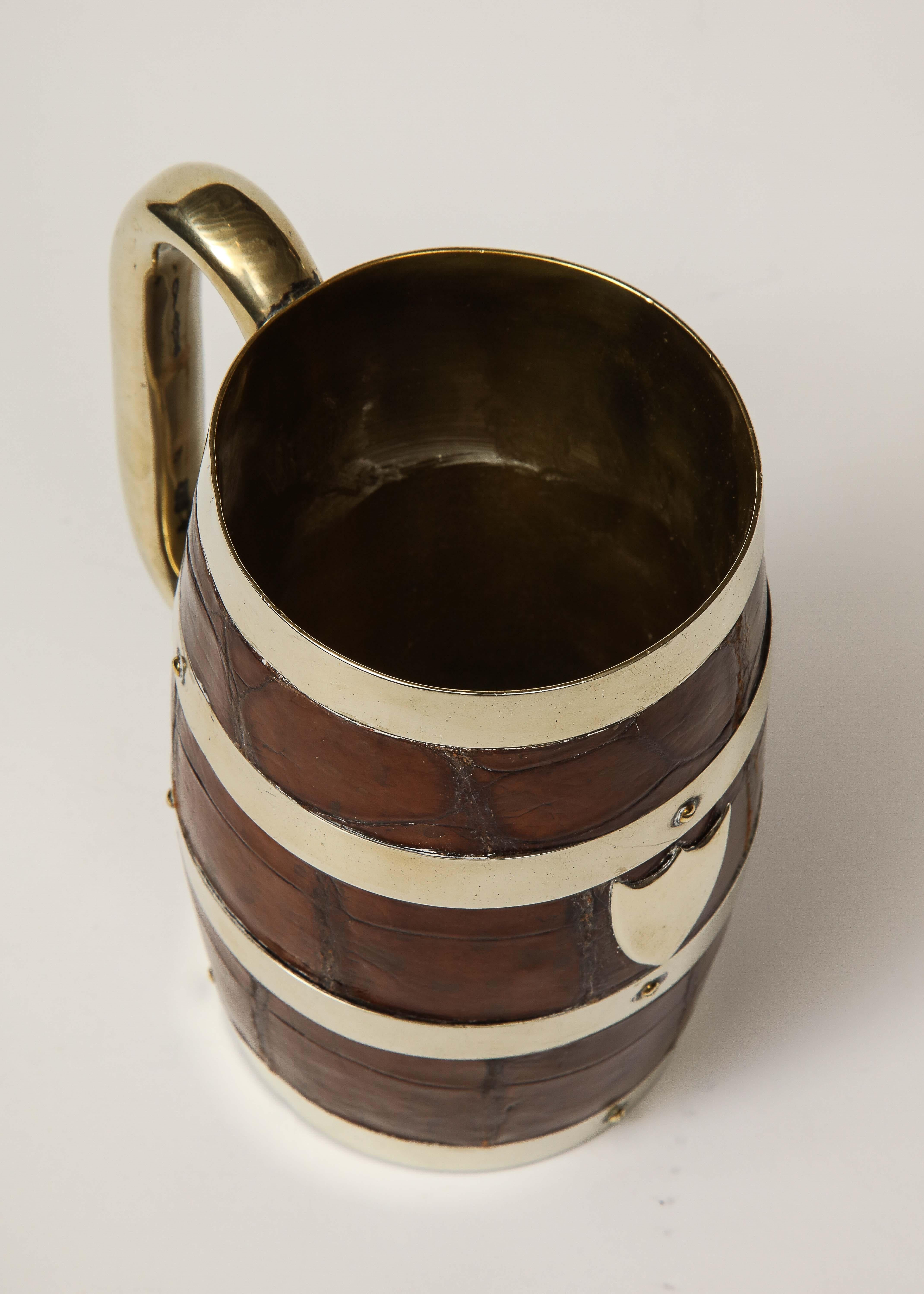 English Late 19th Century Alligator Covered Mug with Silver Mounts For Sale 7