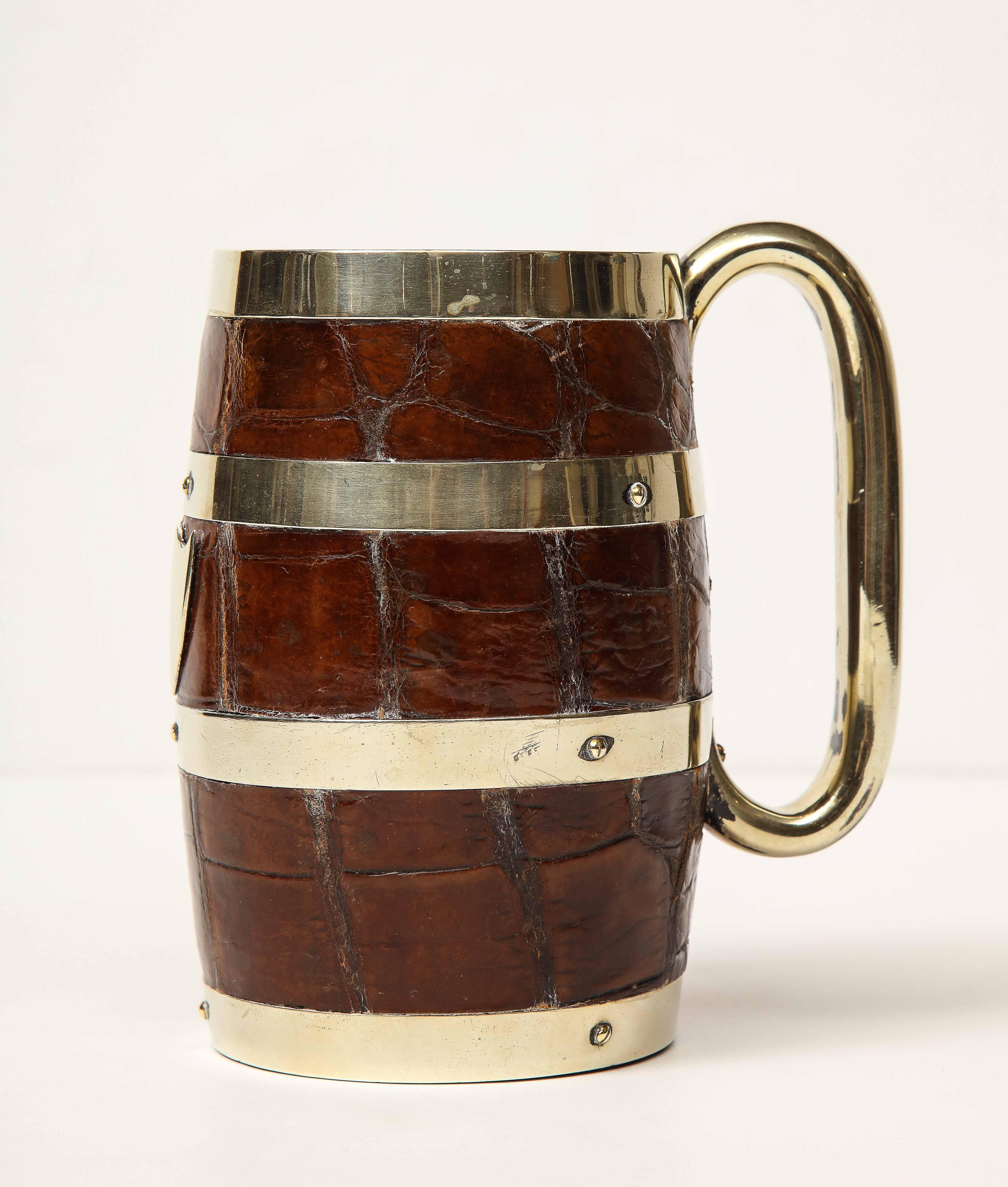 English Late 19th Century Alligator Covered Mug with Silver Mounts For Sale 9