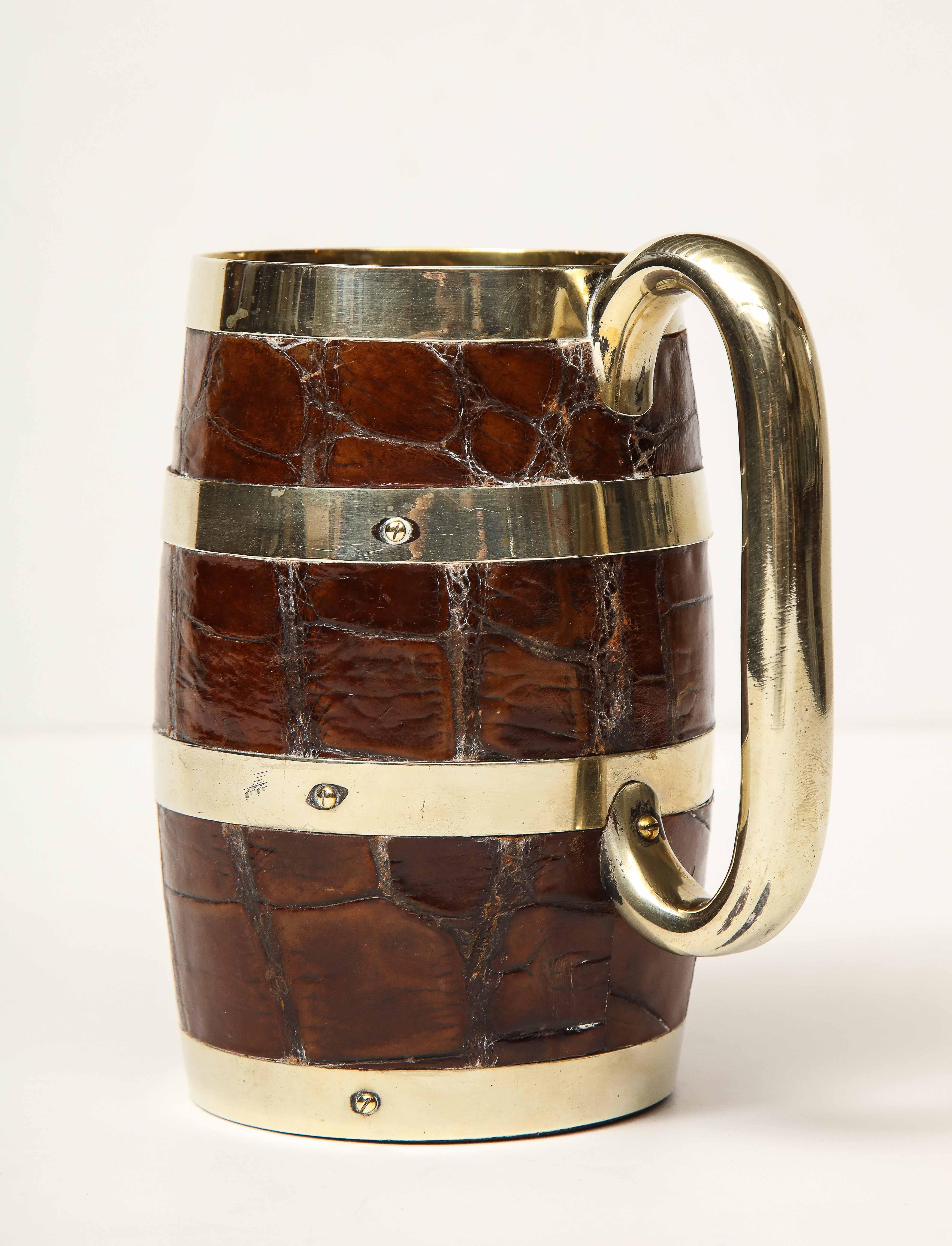English Late 19th Century Alligator Covered Mug with Silver Mounts For Sale 10